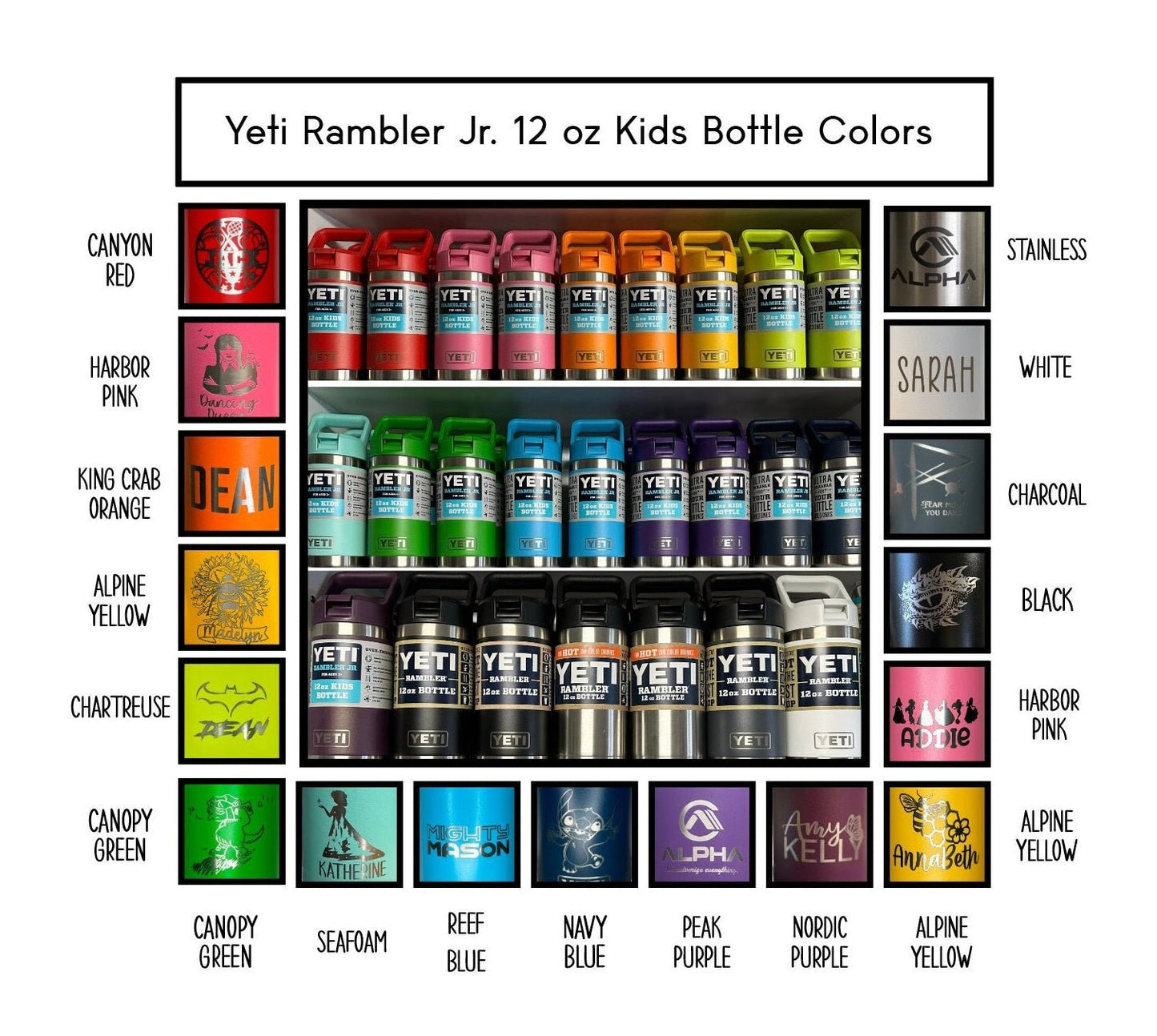 Yeti Rambler Jr Kids Bottle 12oz Engraved Personalized Customer